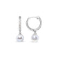 Rhodium-Plated White Gold Cultured Freshwater Pearl and Diamond Accent Drop Huggy Earrings