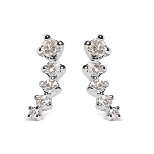 White Gold Diamond Journey-Style Climber Stud Earrings