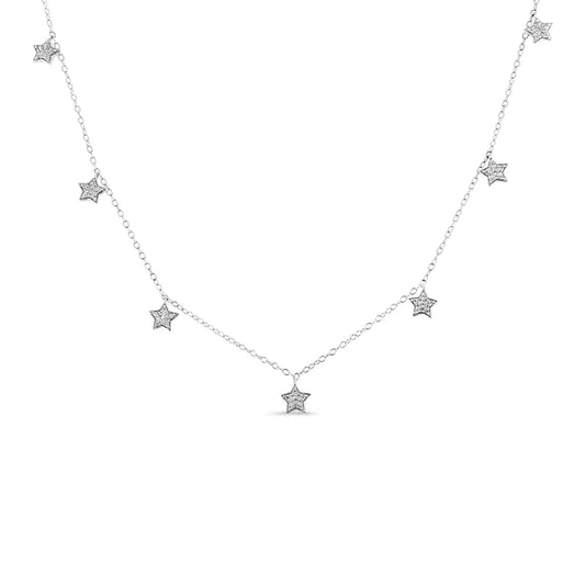 Silver Diamond Multi-Star Dangle-Droplet-Charm Pendant Necklace