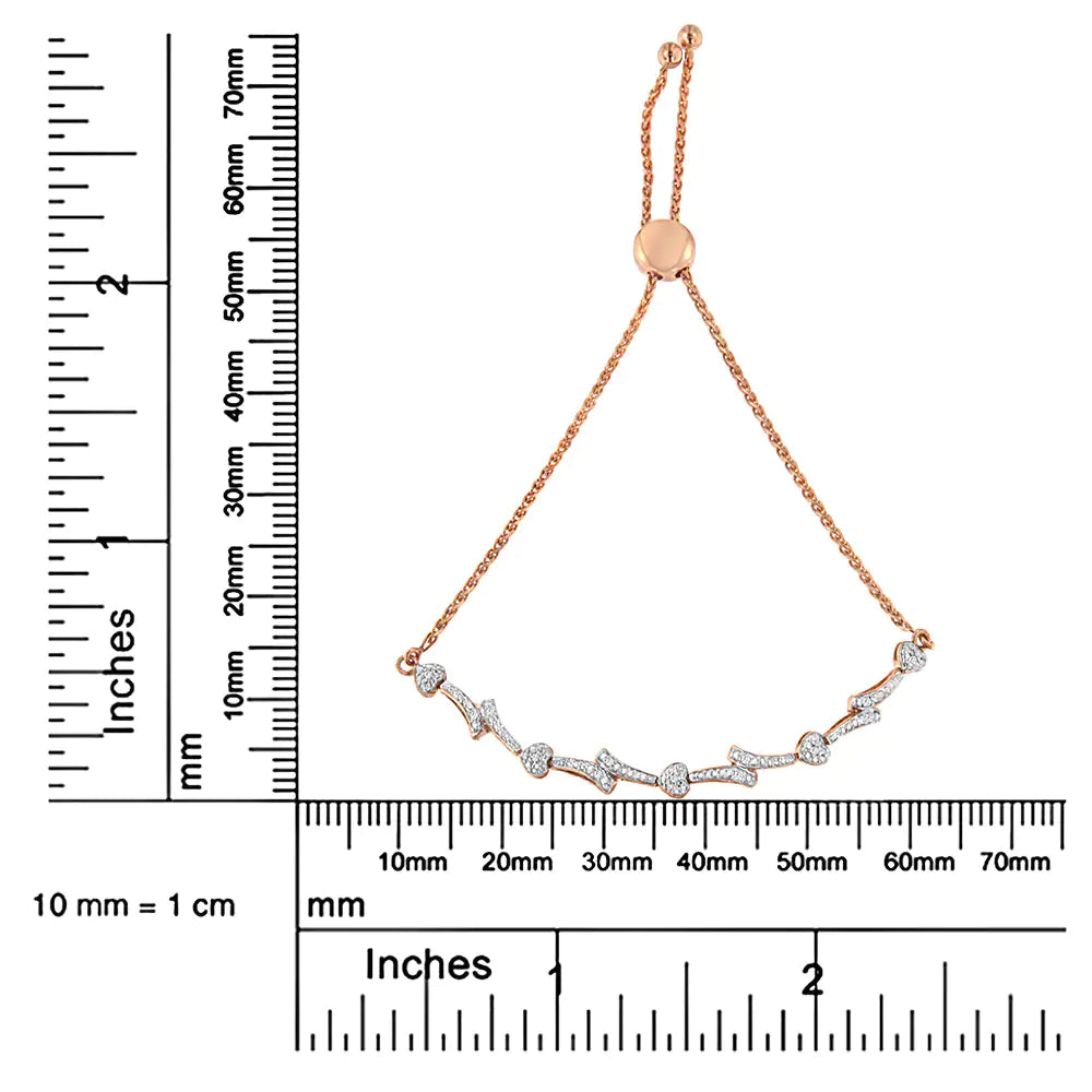 Rose-Gold-Vermeil or Yellow-Gold-Vermeil or White-Gold-Vermeil Silver Pavé-Set Diamond Accent Heart-and-Wave Link Bolo Bracelet