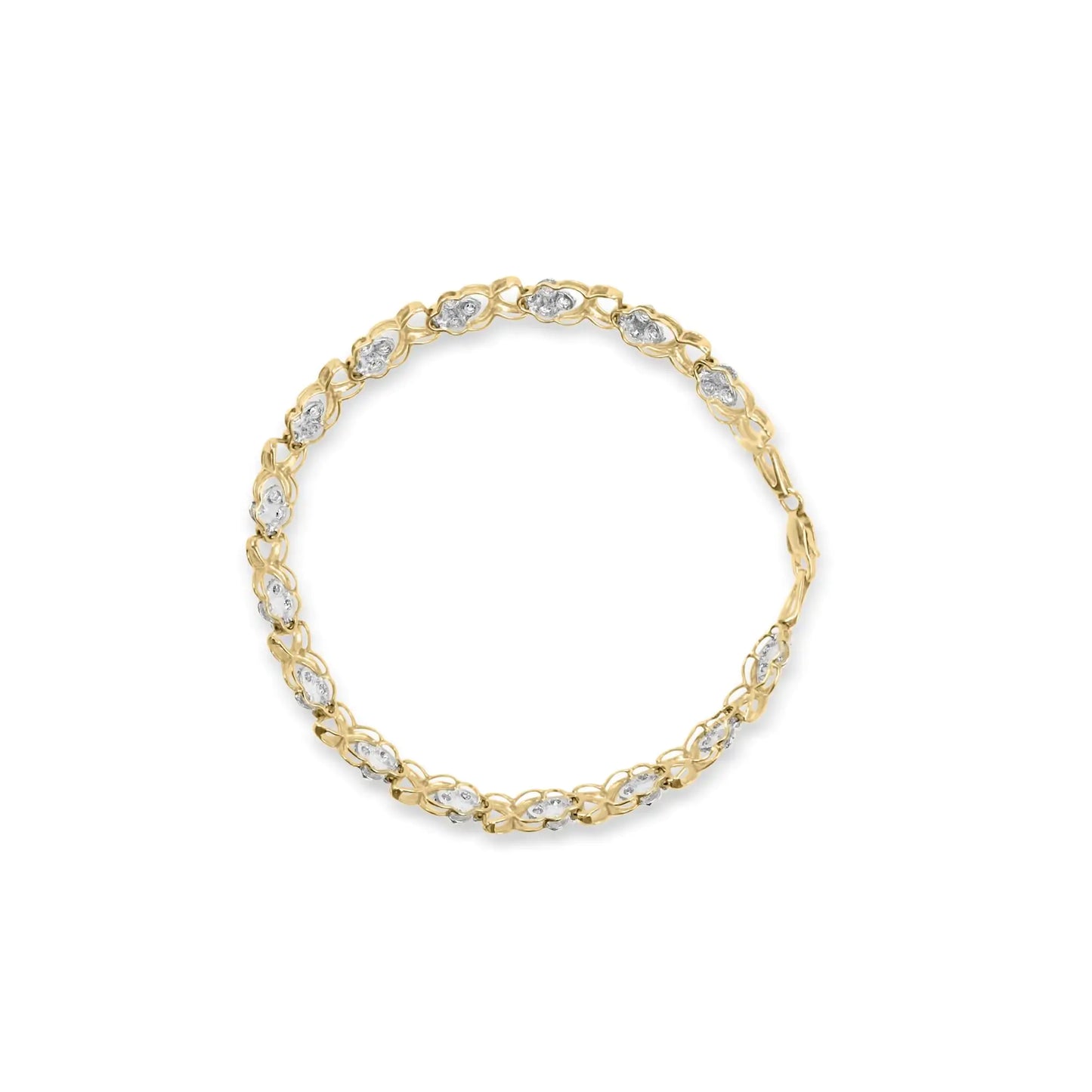 Yellow Gold Diamond Five-Stone Floral Cluster and X-Link Bracelet