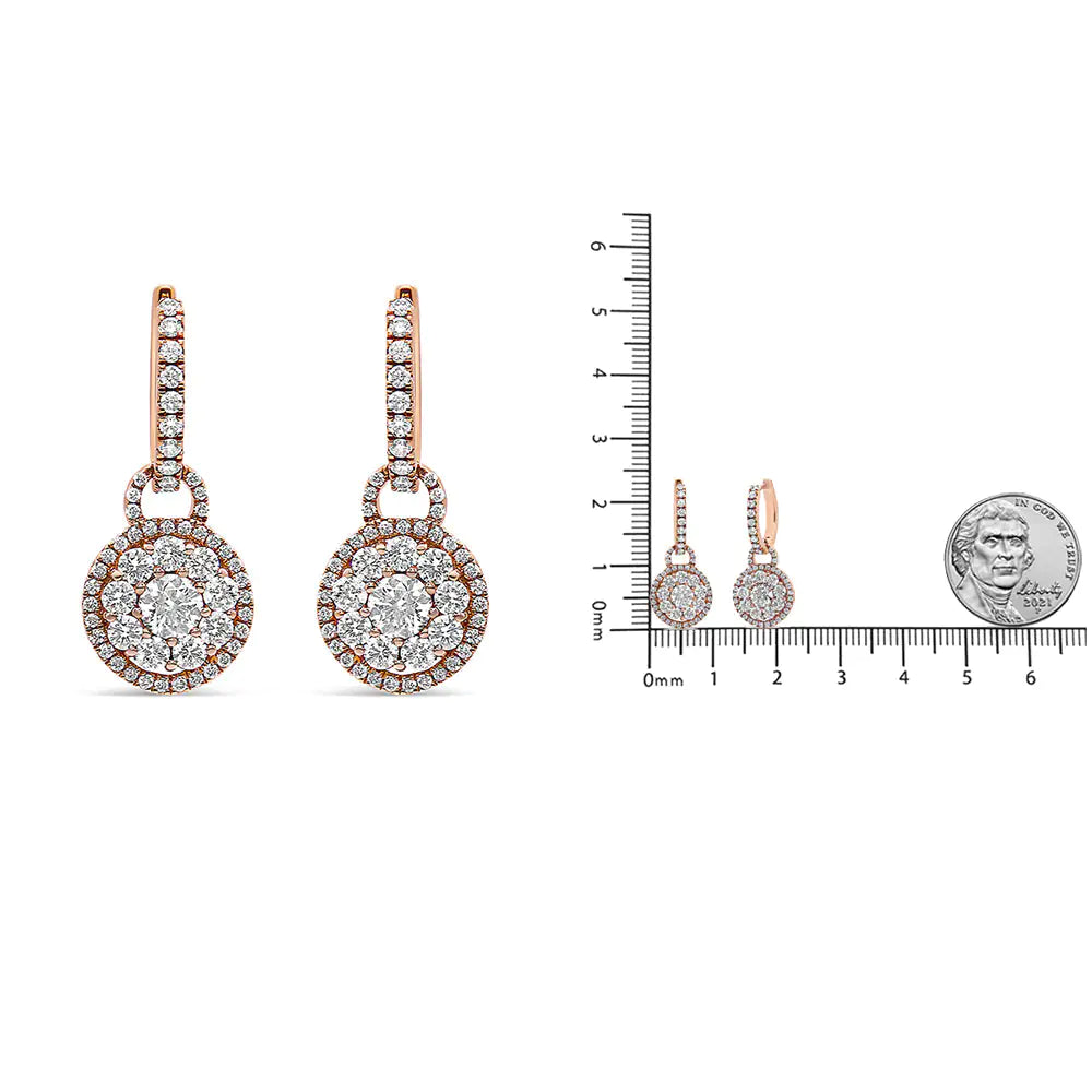 Rose Gold Round-Shaped Diamond Composite Drop-and-Dangle Earrings