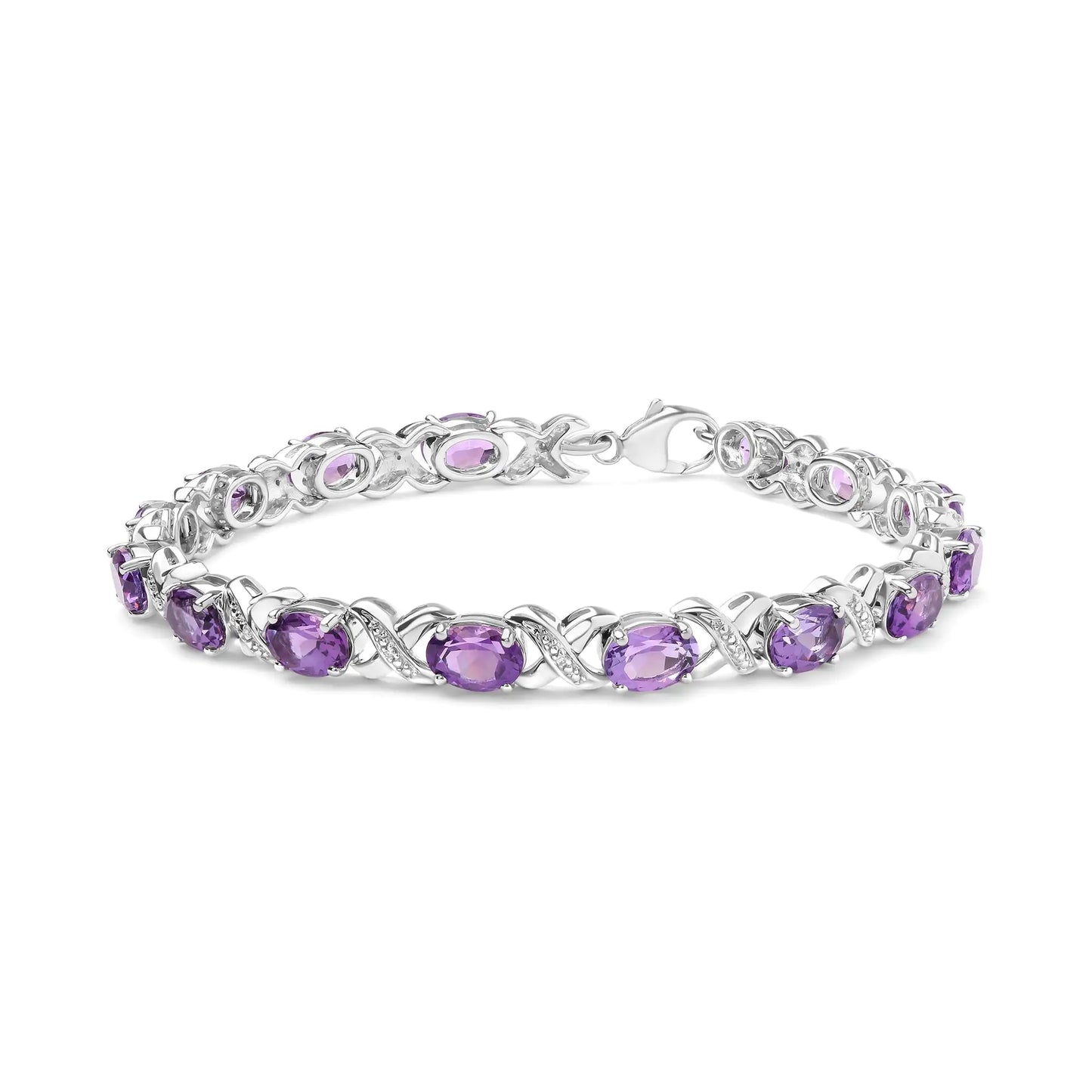 Silver Oval Amethyst and Diamond Accent X-Link Bracelet