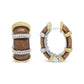 Yellow-and-White Gold Flash-Plated Silver Clear Brown Enamel Round Diamond Huggie Hoop Earrings