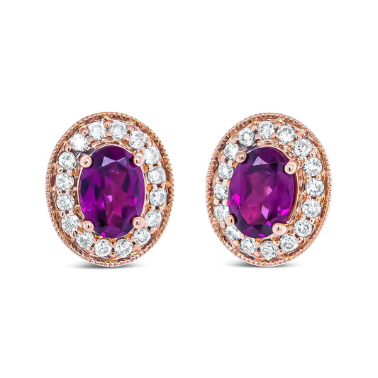 Rose Gold Garnet and Diamond Halo Stud Earrings