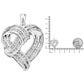 Silver Round Diamond Openwork-Ribbon-Weave Heart Pendant Necklace