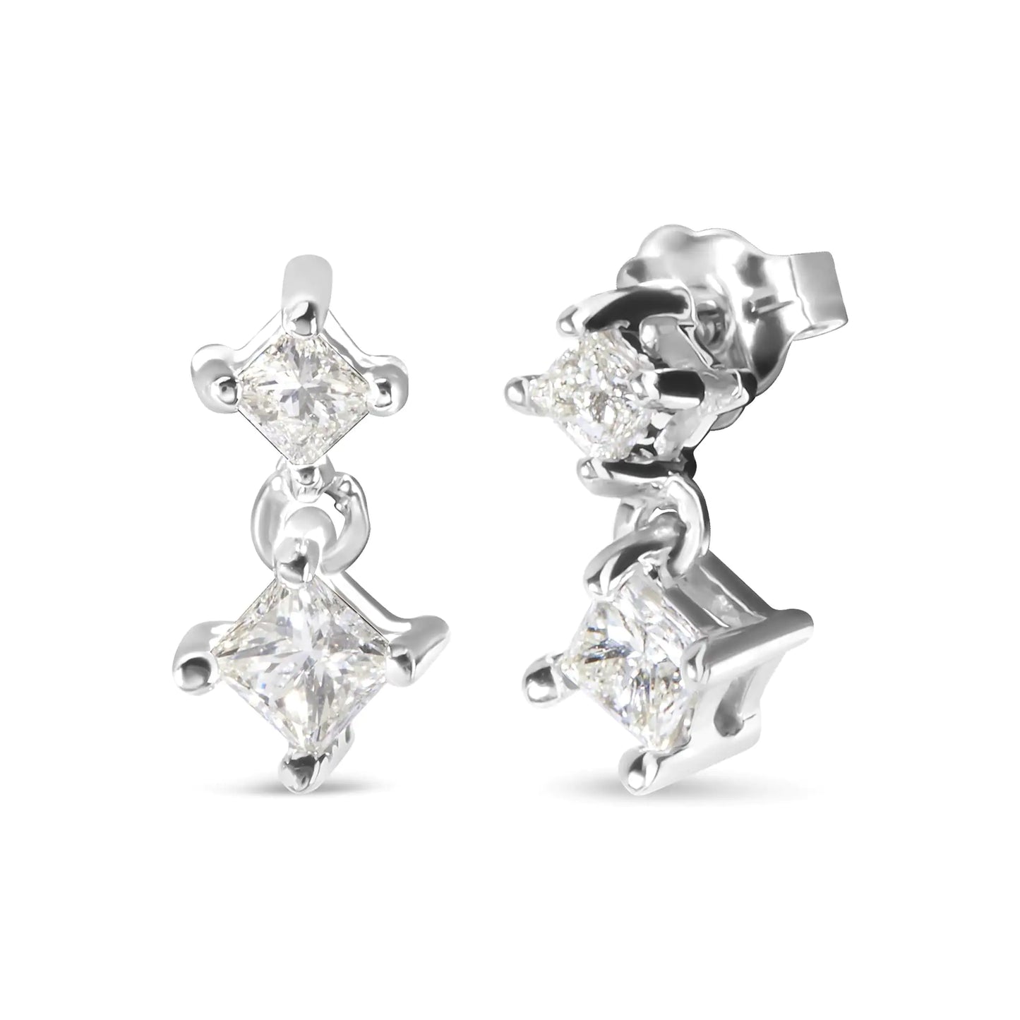 White Gold Princess-Cut Diamond Drop-and-Dangle Earrings