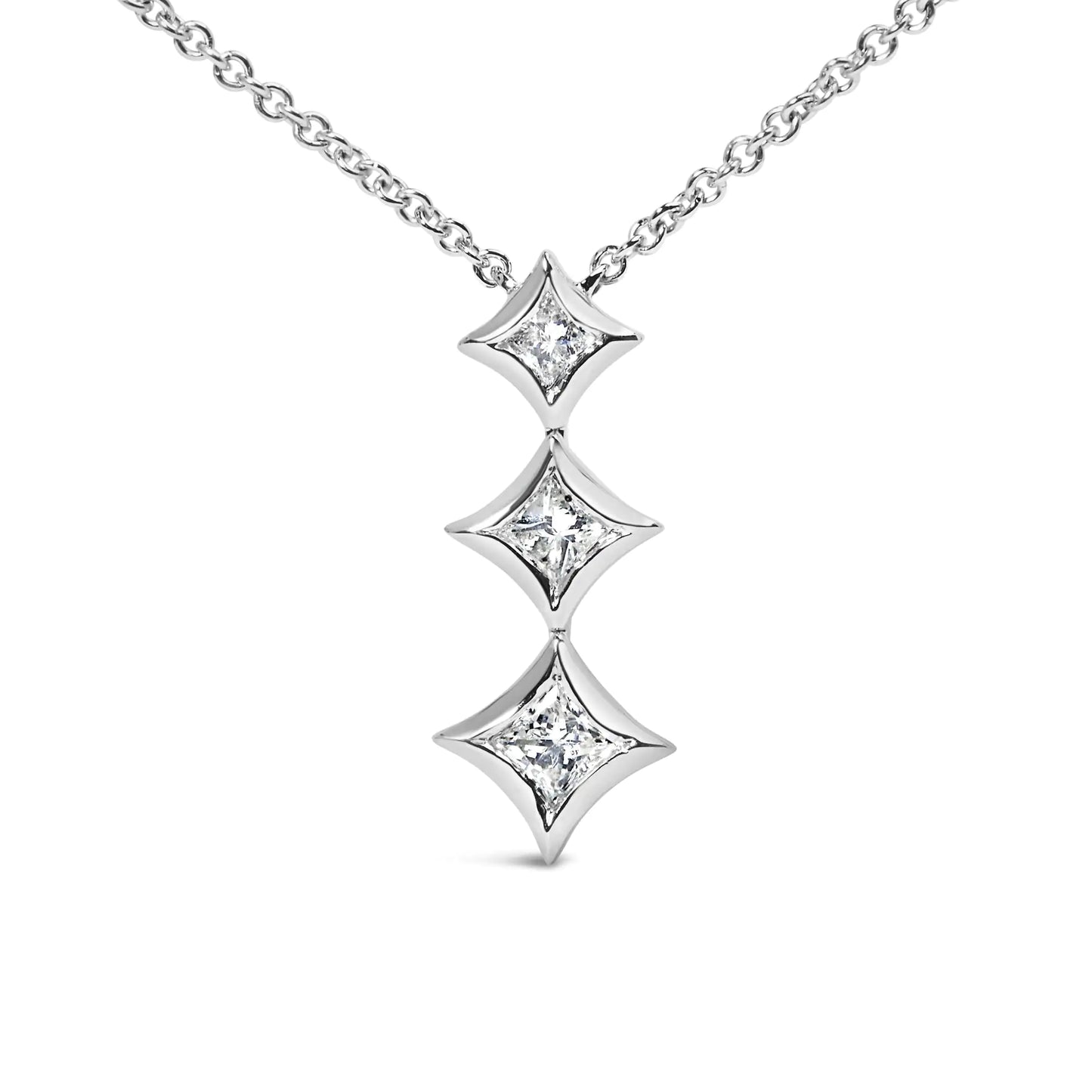 White Gold Diamond Three-Stone Drop Pendant Necklace