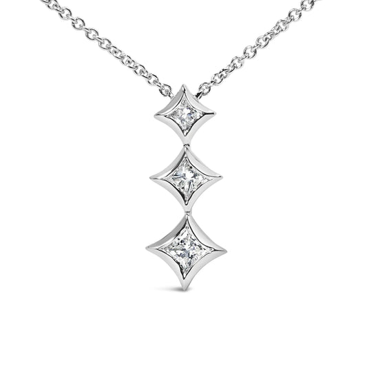 White Gold Diamond Three-Stone Drop Pendant Necklace