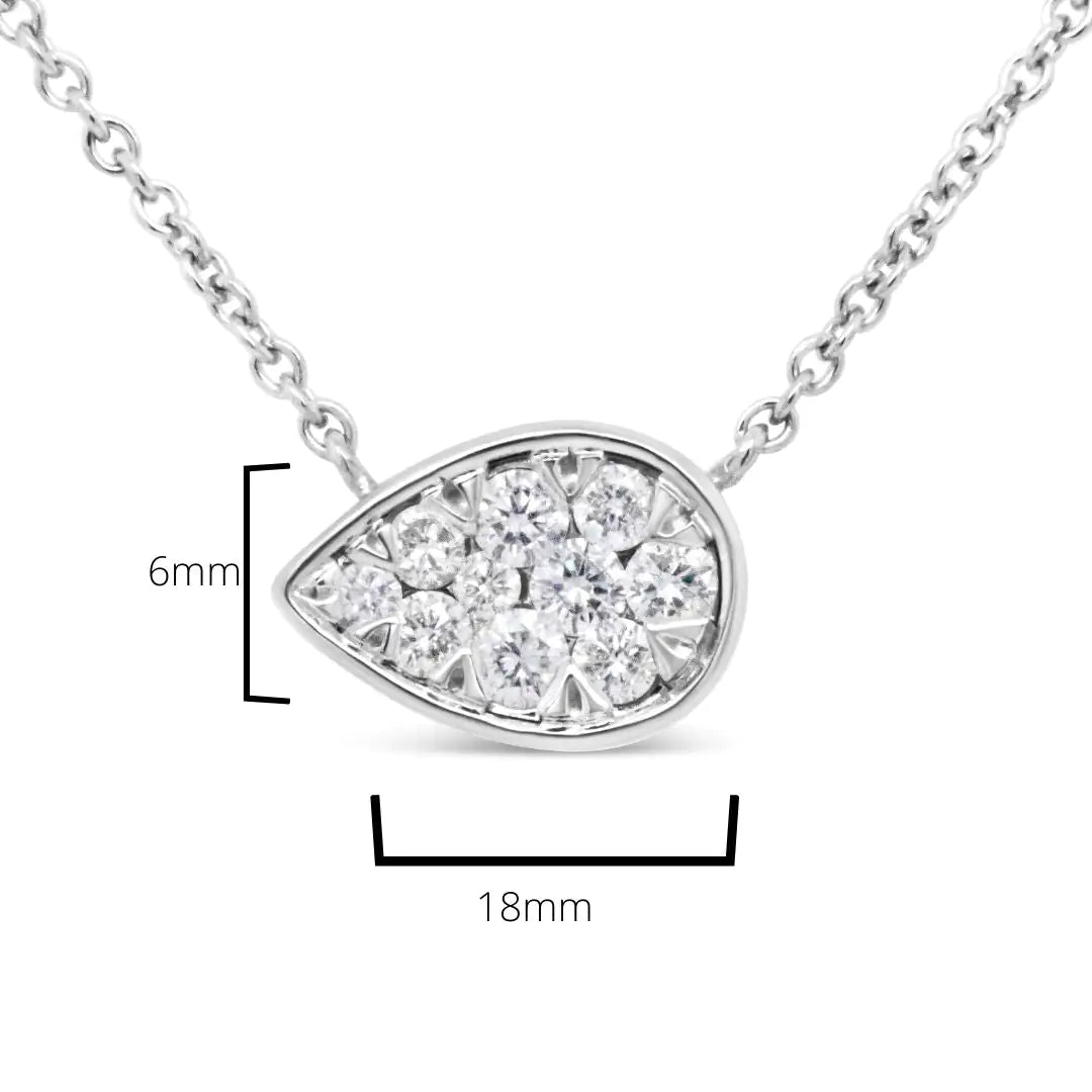 White Gold Round Diamond Composite Teardrop-Shape Pendant Necklace