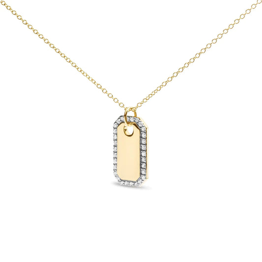 Yellow Gold Diamond Halo Octagonal Dog-Tag Pendant Necklace