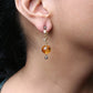 Yellow Gold Round Bezel Diamond and Ball-Shaped Yellow Citrine Gemstone Dangle Stud Earrings