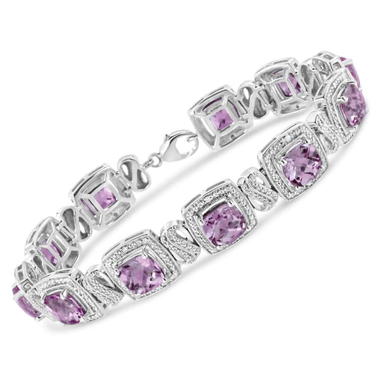 Silver Amethyst and Diamond Tennis Bracelet