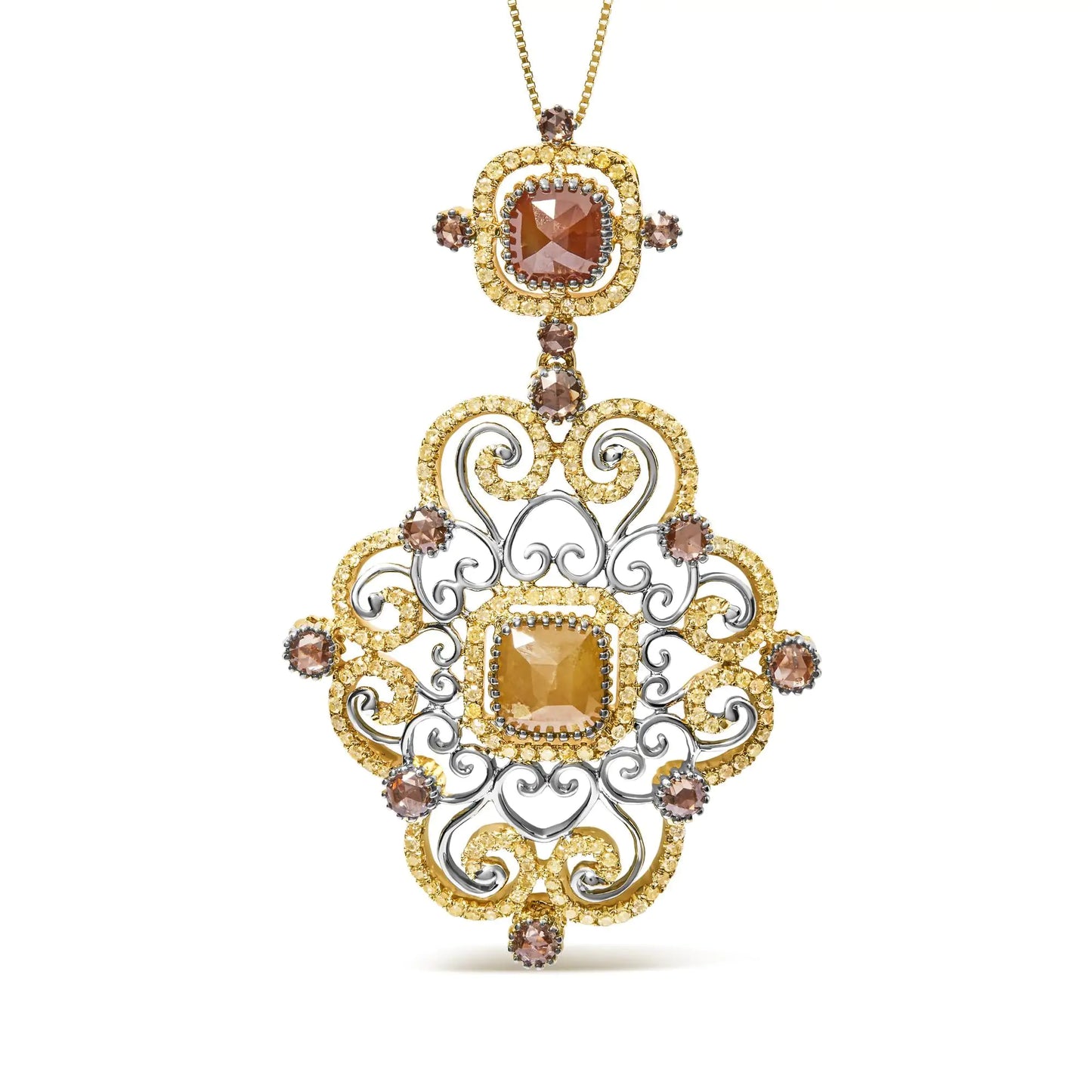 White-and-Yellow Gold Diamond Antique-Style Pendant Necklace