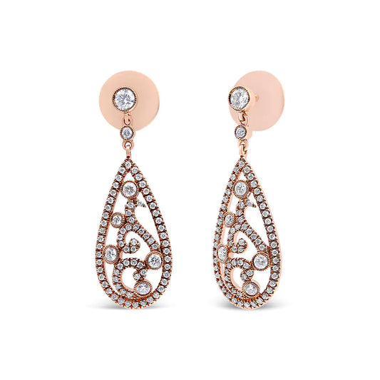 Rose Gold Diamond Teardrop-Shaped Drop-and-Dangle Stud Earrings