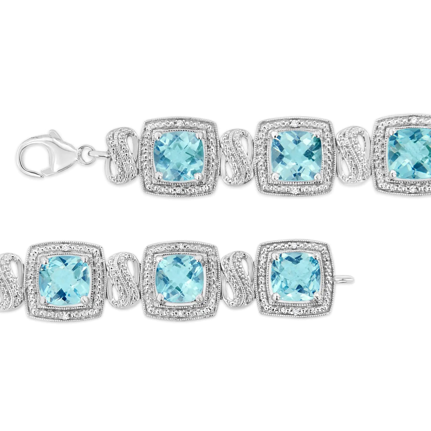 Silver Blue Topaz and Diamond Square-Shape Tennis Bracelet