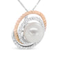 Rose-and-White Gold Diamond and Round Pearl Spiral Openwork Pendant Necklace