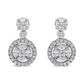 White Gold Round-Shape Diamond Composite Halo Dangle Stud Earrings