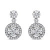 White Gold Round-Shape Diamond Composite Halo Dangle Stud Earrings