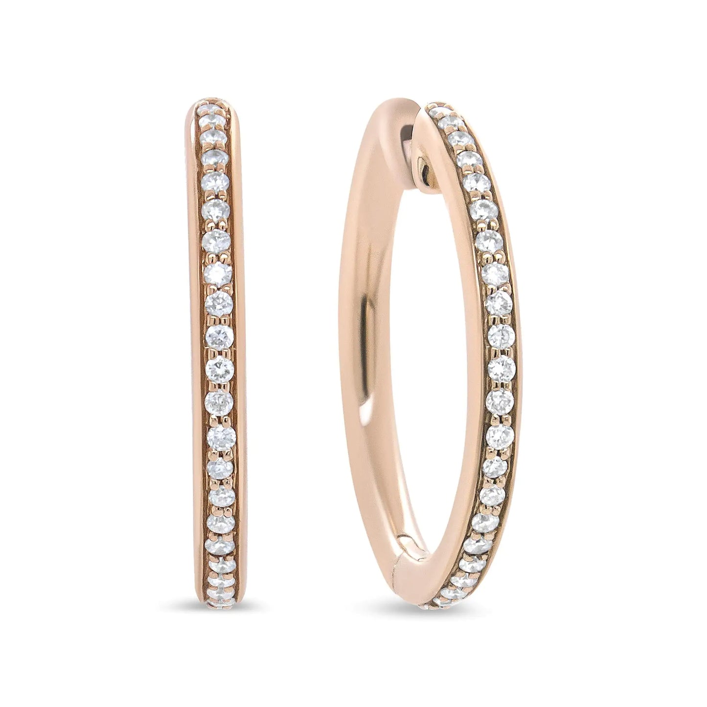 Rose Gold Round Diamond Hoop Earrings