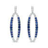 White Gold Round Blue Diamond and Light-and-Dark Blue Sapphire Openwork Oval-Shaped Dangle Earrings