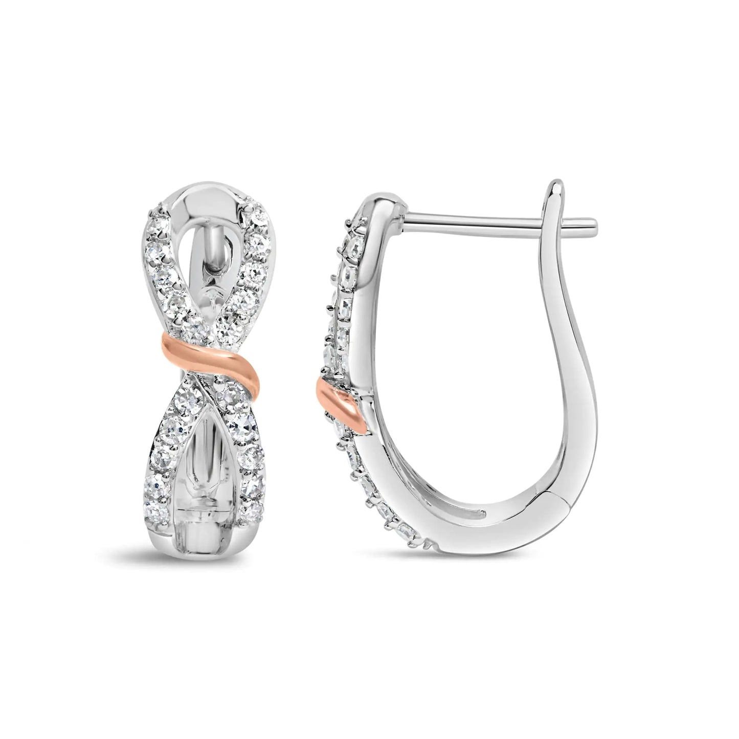 White-and-Rose Gold Diamond Infinite-and-Ribbon Hoop Earrings