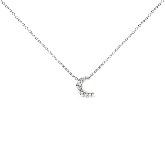 White Gold Diamond-Accented Crescent-Moon-Shaped Pendant Necklace