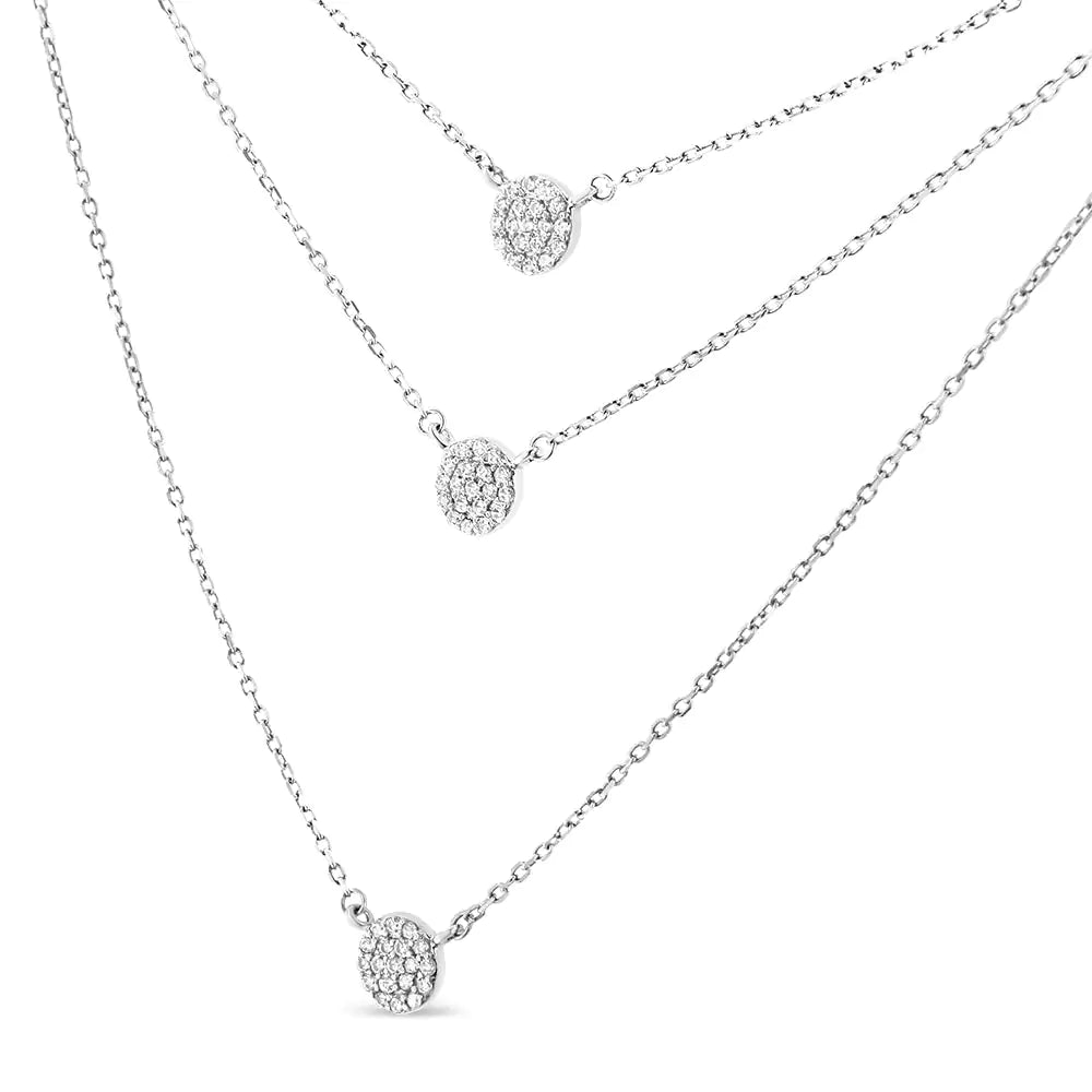 Silver Round Diamond Medallion Multi-Strand Tri-Pendant Necklace