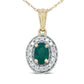 Yellow Gold Emerald and Diamond Halo Pendant Necklace