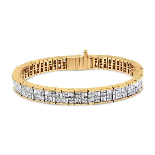 Yellow Gold Baguette-Cut and Princess-Cut Invisible-Set Diamond Eternity Bracelet