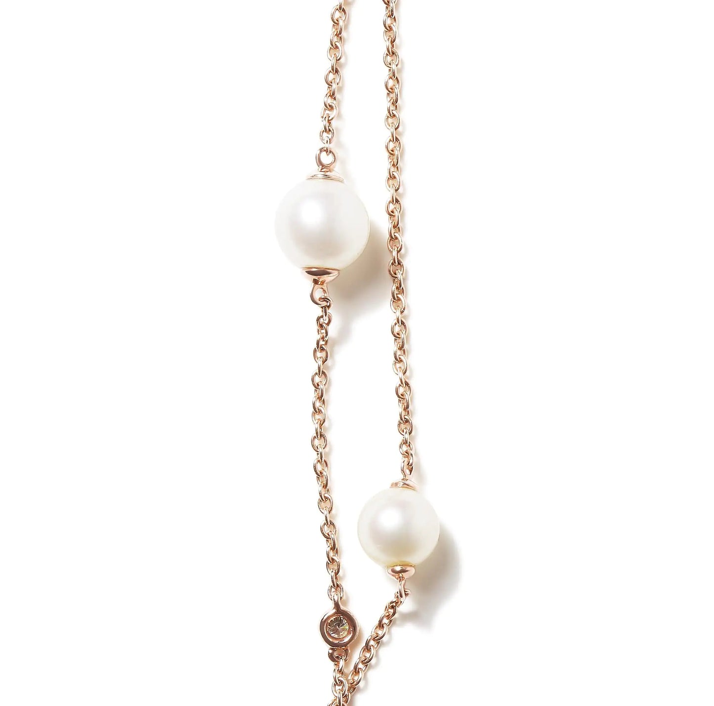 Rose Gold Diamond and Freshwater Pearl Double-Strand Station Necklace