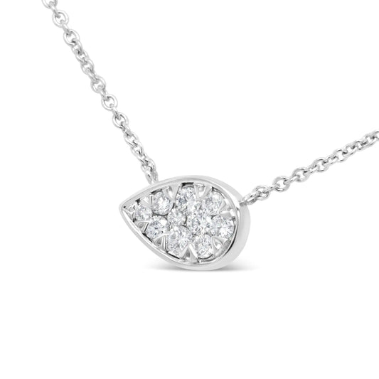 White Gold Round Diamond Composite Teardrop-Shape Pendant Necklace