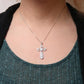 Silver Diamond Fleur-de-Lis Cross Pendant Necklace