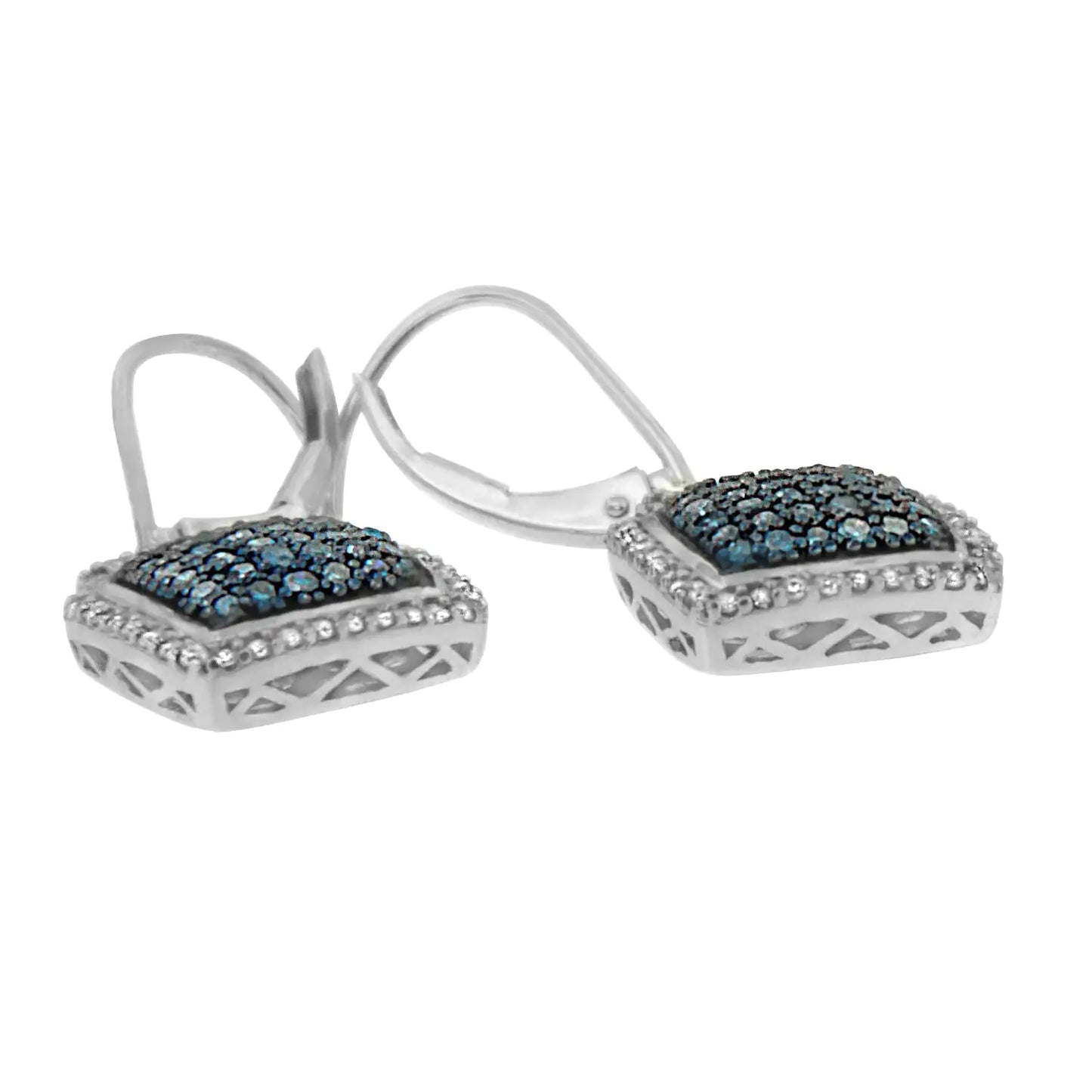 Black-Rhodium-Plated Silver Blue-and-White Diamond Earrings