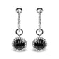 White Gold Diamond and Round Black Onyx Gemstone Halo Dangle Hoop Earrings