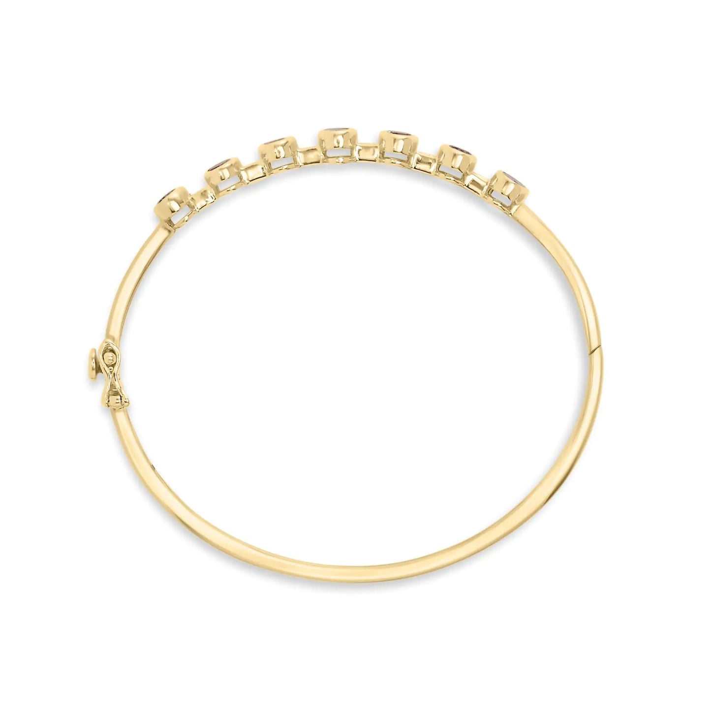 Yellow Gold Alternating Baguette-Cut Bezel-Set Oval-Shaped Tanzanite and Diamond Bangle Bracelet