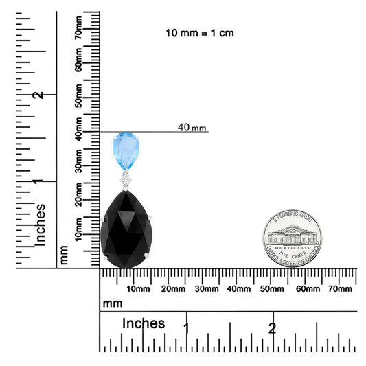 Rhodium-Plated White Gold Diamond Accent and Pear-Cut Sky-Blue Topaz and Pear-Cut Black Onyx Dangle-Drop Pendant Necklace