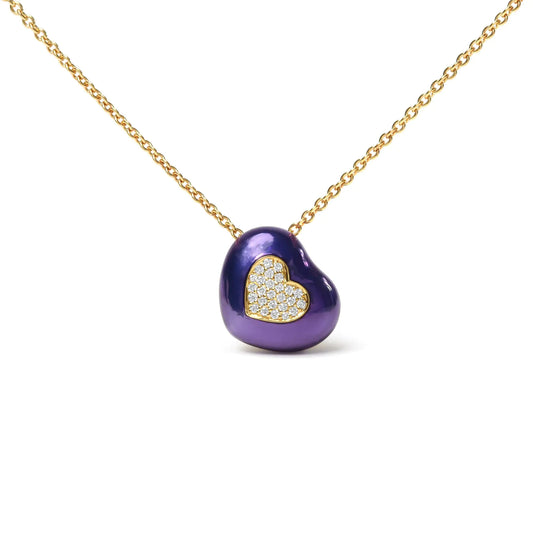 Yellow Gold Blue Enamel Diamond Heart-Shape Pendant Necklace