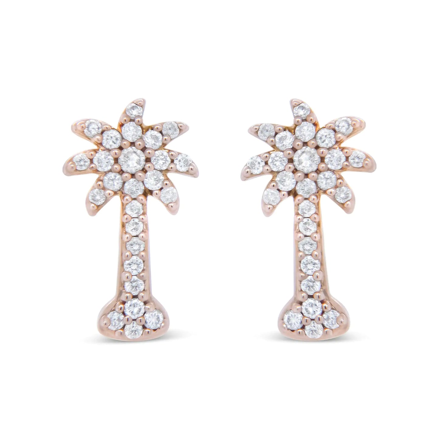 Rose Gold Diamond Palm Tree Stud Earrings