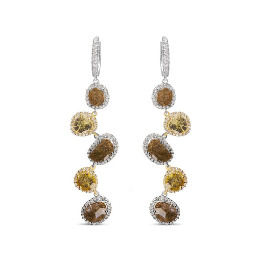 White Gold Brown-and-Yellow Diamond Link Drop-and-Dangle Earrings