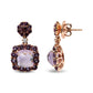 Rose Gold Diamond Accent and Pink and Purple Amethyst Halo Dangle-Drop Earrings