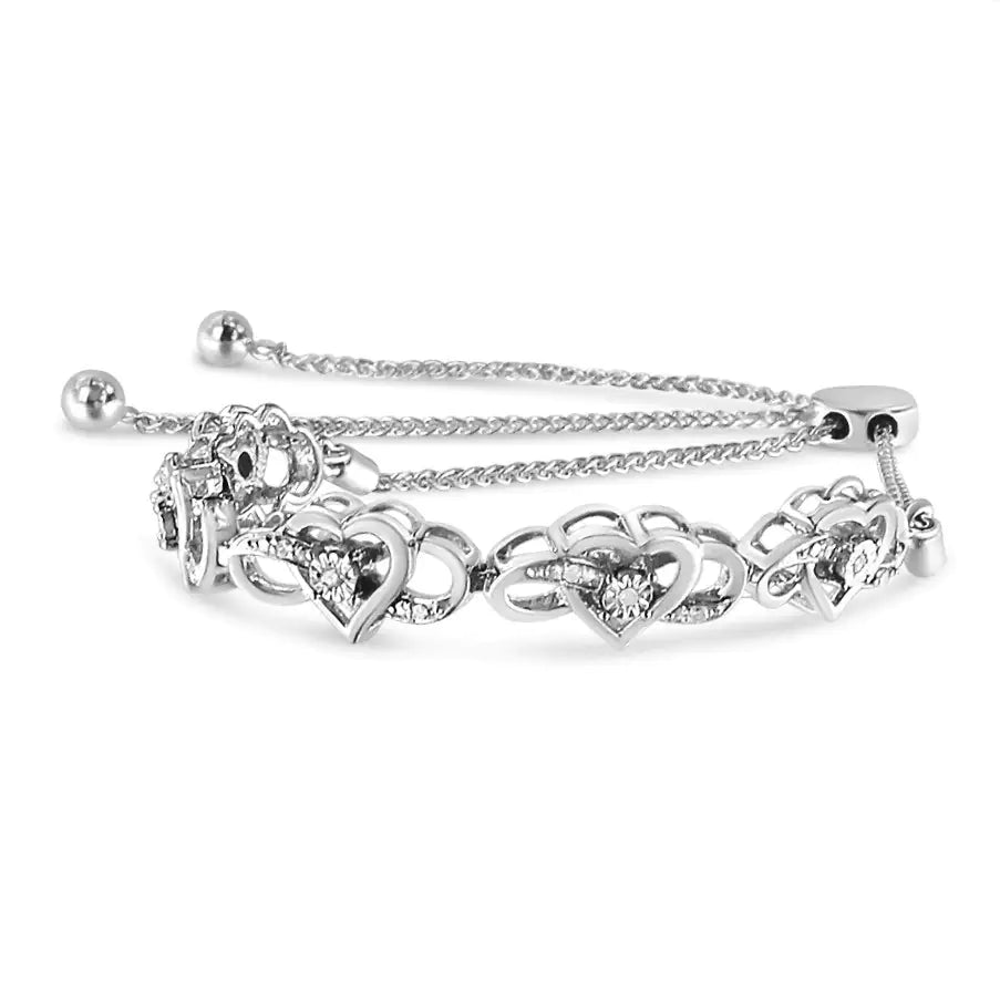 Silver Diamond Accent Interlocking Infinity-and-Heart Bolo Tennis Bracelet