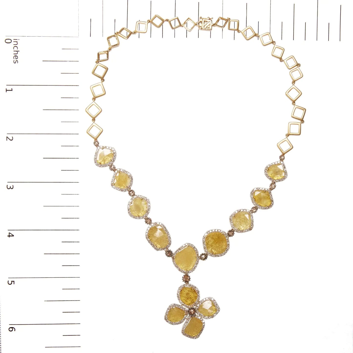 Yellow Gold Fancy-Yellow Rose-Cut Diamond Collar Necklace with Four-Leaf Clover Drop