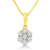 Yellow Gold Diamond Seven-Stone Floral-Cluster Pendant Necklace