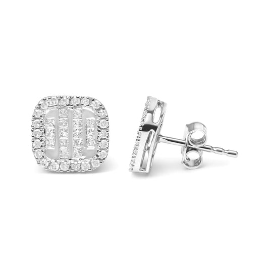 White Gold Diamond Princess Composite and Halo Stud Earrings