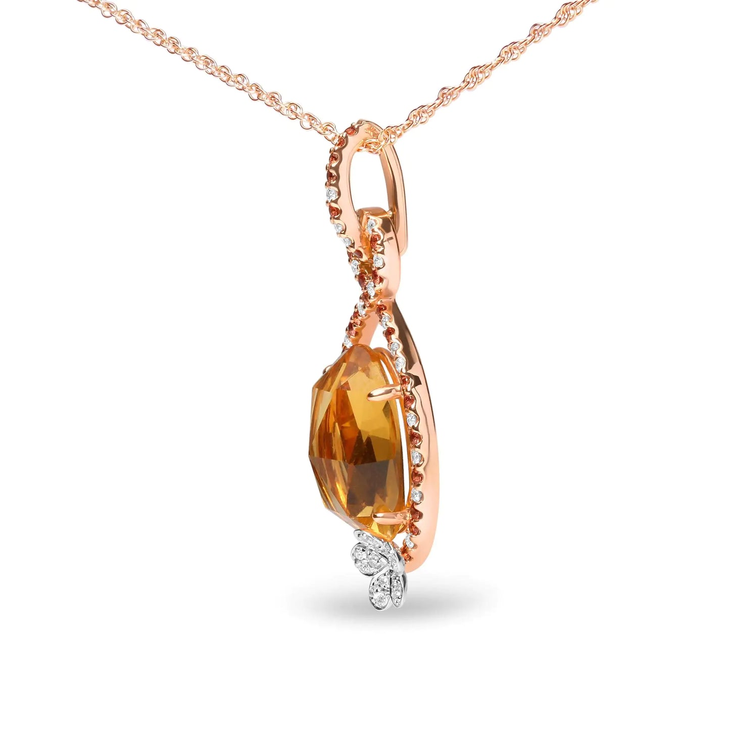 Rose Gold Diamond and Citrine and Sapphire Teardrop Pendant Necklace