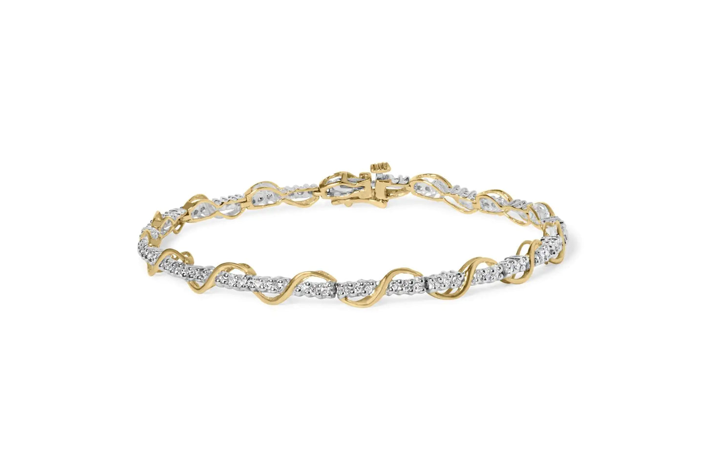 Yellow-and-White Two-Tone Gold Diamond Spiral-Over Link Bracelet