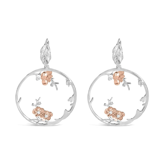 Rose-Gold Plated Silver Diamond Floral Hoop Earrings