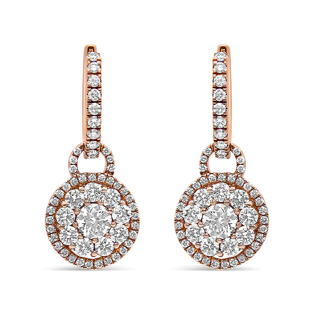 Rose Gold Round-Shaped Diamond Composite Drop-and-Dangle Earrings