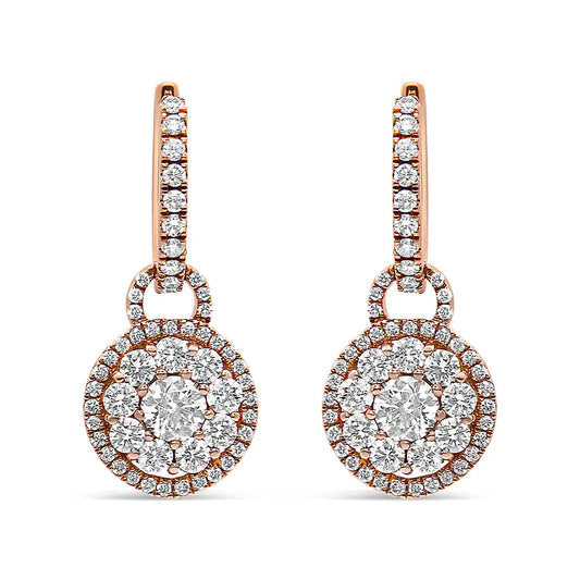 Rose Gold Round-Shaped Diamond Composite Drop-and-Dangle Earrings